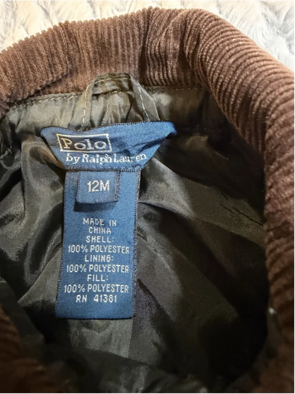 Polo by Ralph Lauren Quilted Jacket Green/Brown 12M Snap Corduroy Collar
